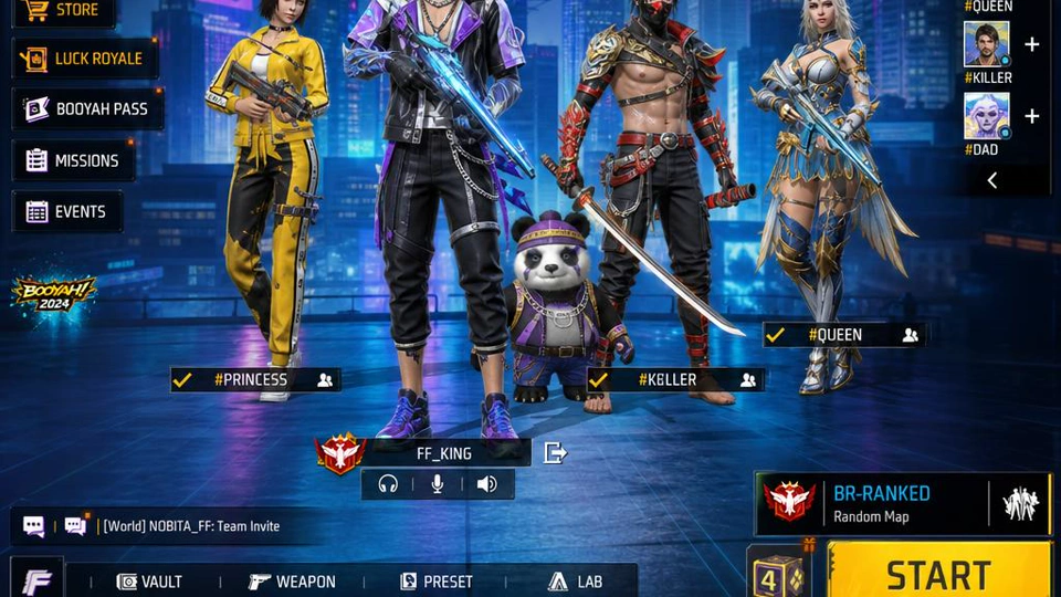 Proxy Server Free Fire – character select screen