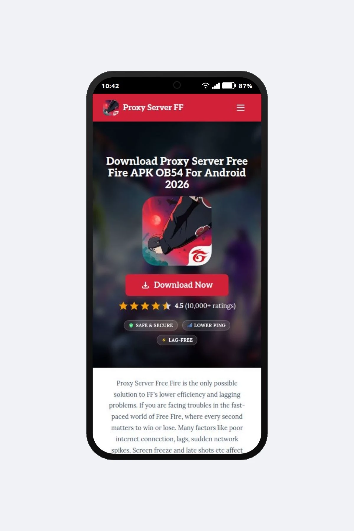 Download button on Proxy Server Free Fire website